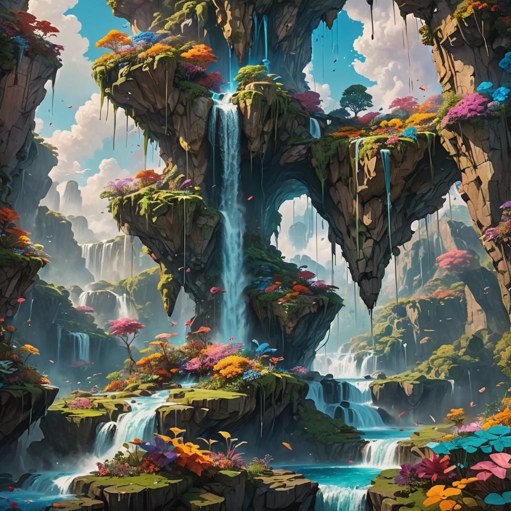 Surreal Landscape with Floating Islands: Hyperrealistic Spla...