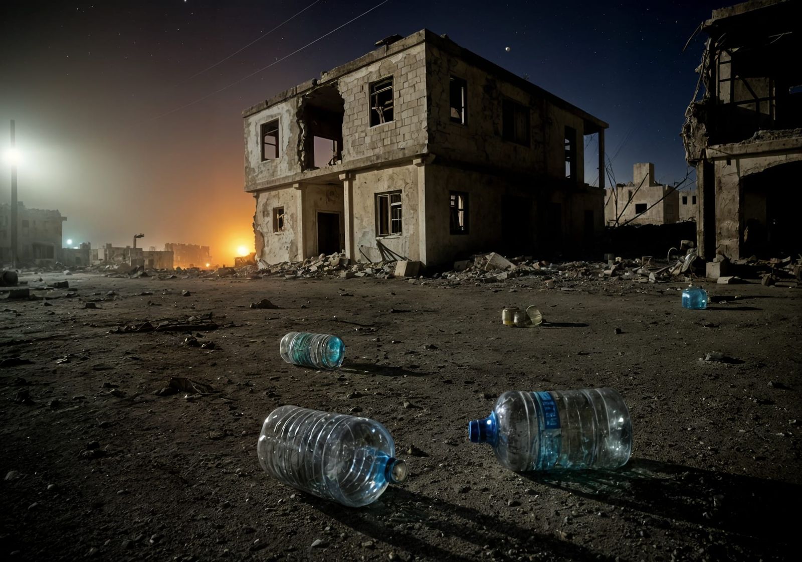 Desolate Gaza Ruins in Pitch Darkness