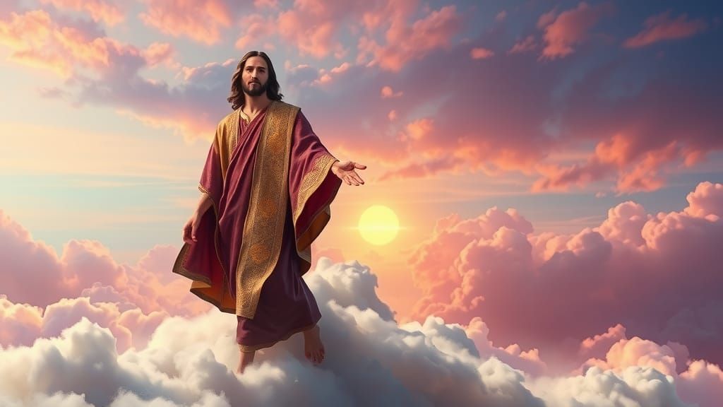 Jesus Christ walking on clouds