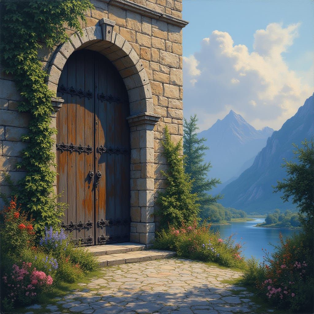 Medieval Tower in Impasto Oil Style at Blue Hour