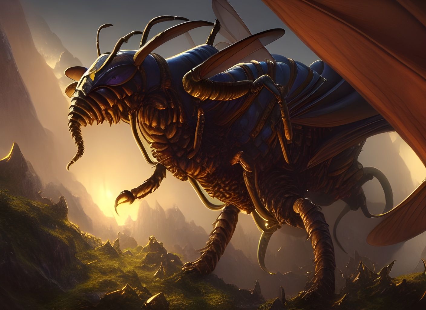 Gigantic Wasp Monster in Detailed Fantasy Art