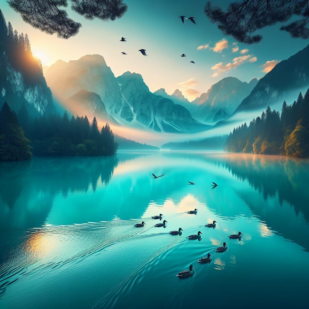 Serene Turquoise Lake in Morning Glory