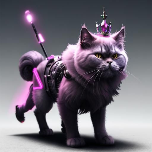 Cyborg Cat Toy with Holograms in Dieselpunk Art