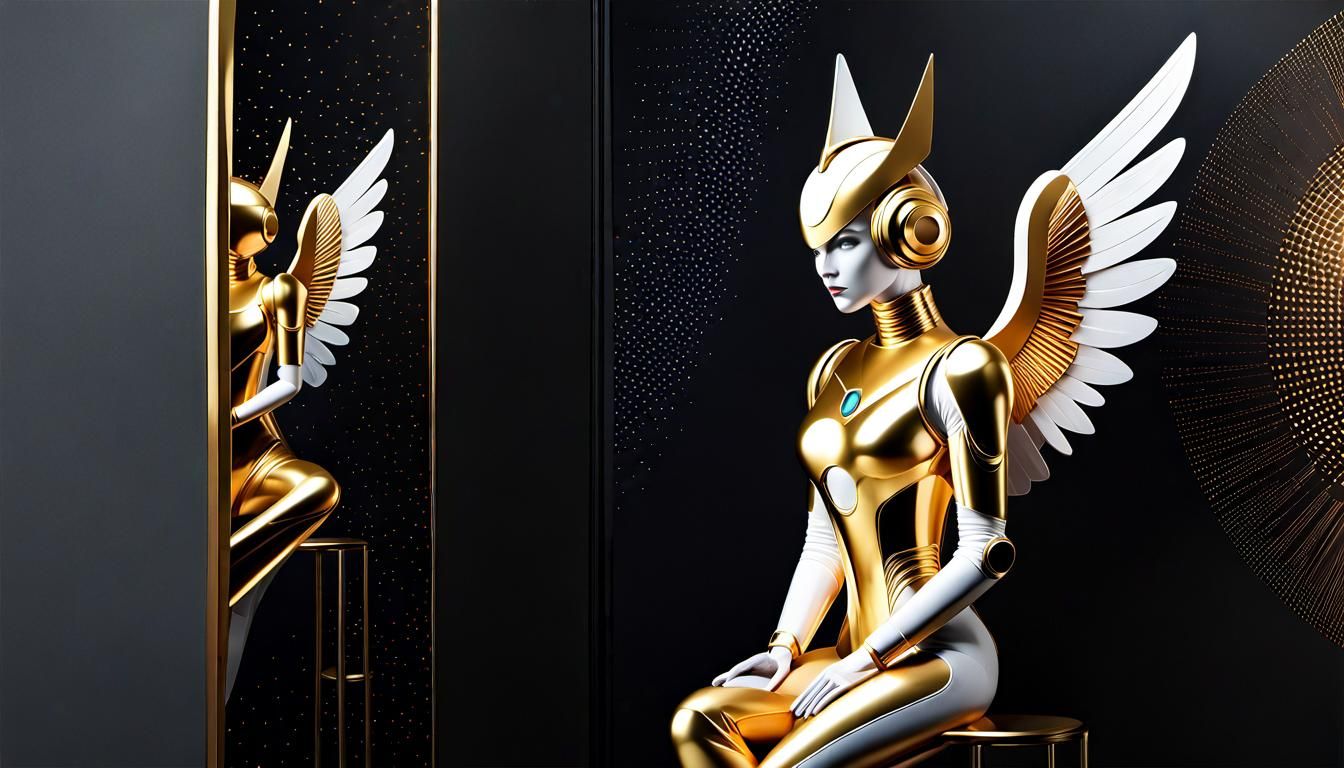 Gold Android Angel with Wire Wings