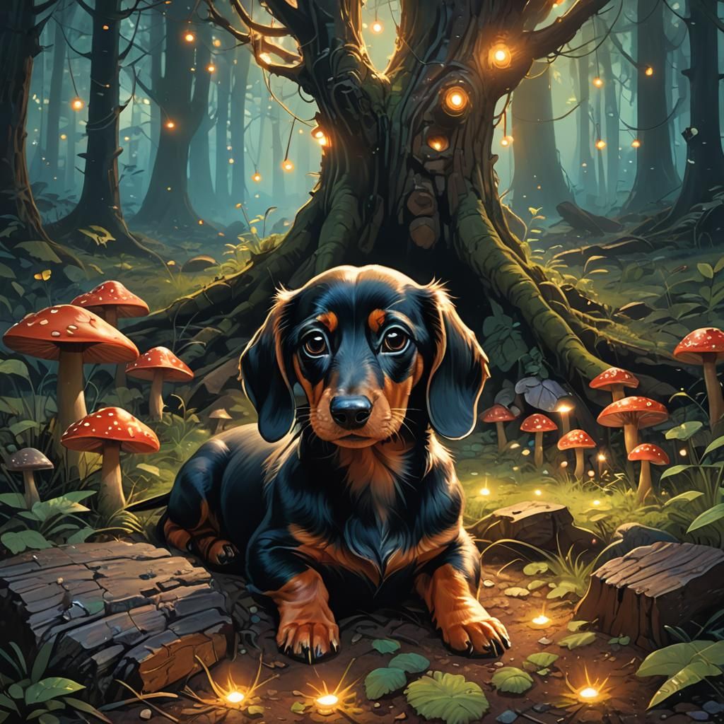 Mystical Forest Puppy with Ethereal Glow
