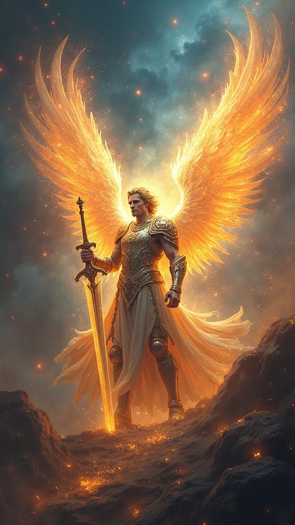 Archangel Michael in Spiritual Warfare, Cosmic Illustration
