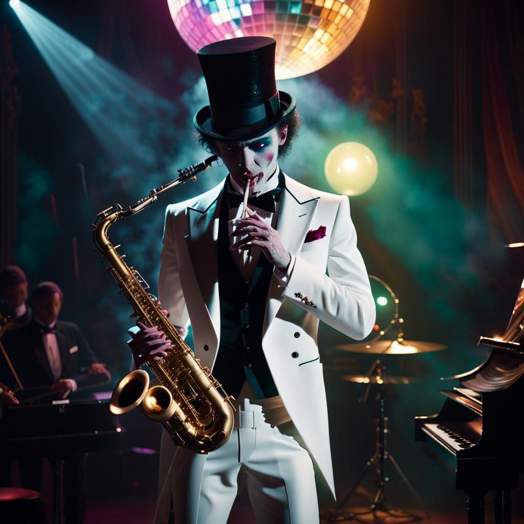 Vampire Saxophonist in Jazz Club: Cinematic Film Still