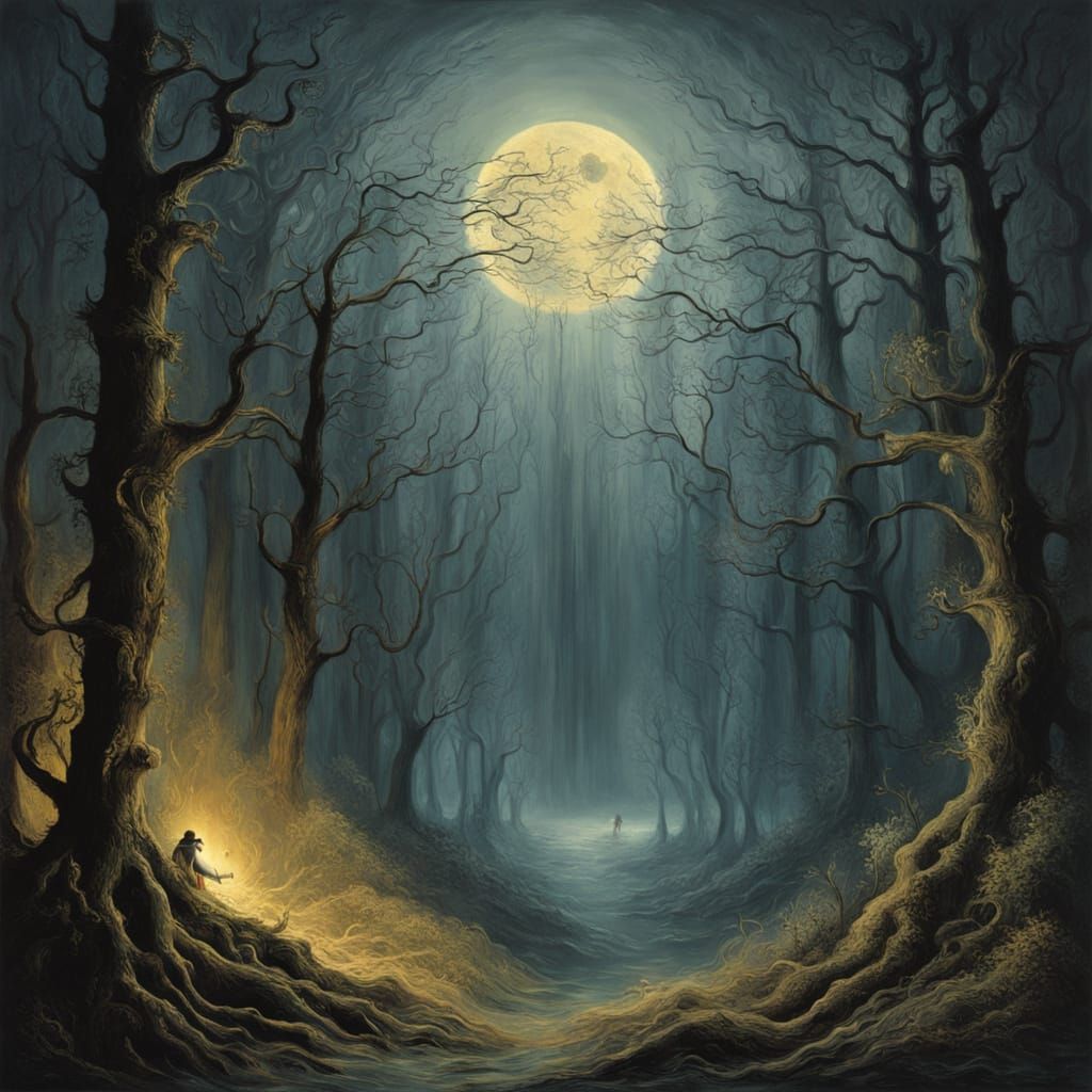 Spectral Figure in Ethereal Moonlit Forest