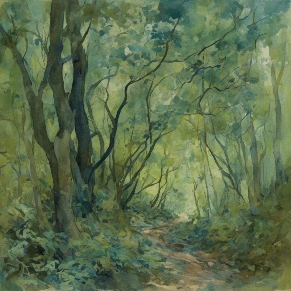 Muted Forest Path Through Tangled Branches