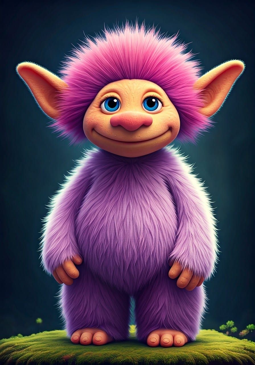 Adorable Troll-Fraggle Fusion in a Dreamlike World