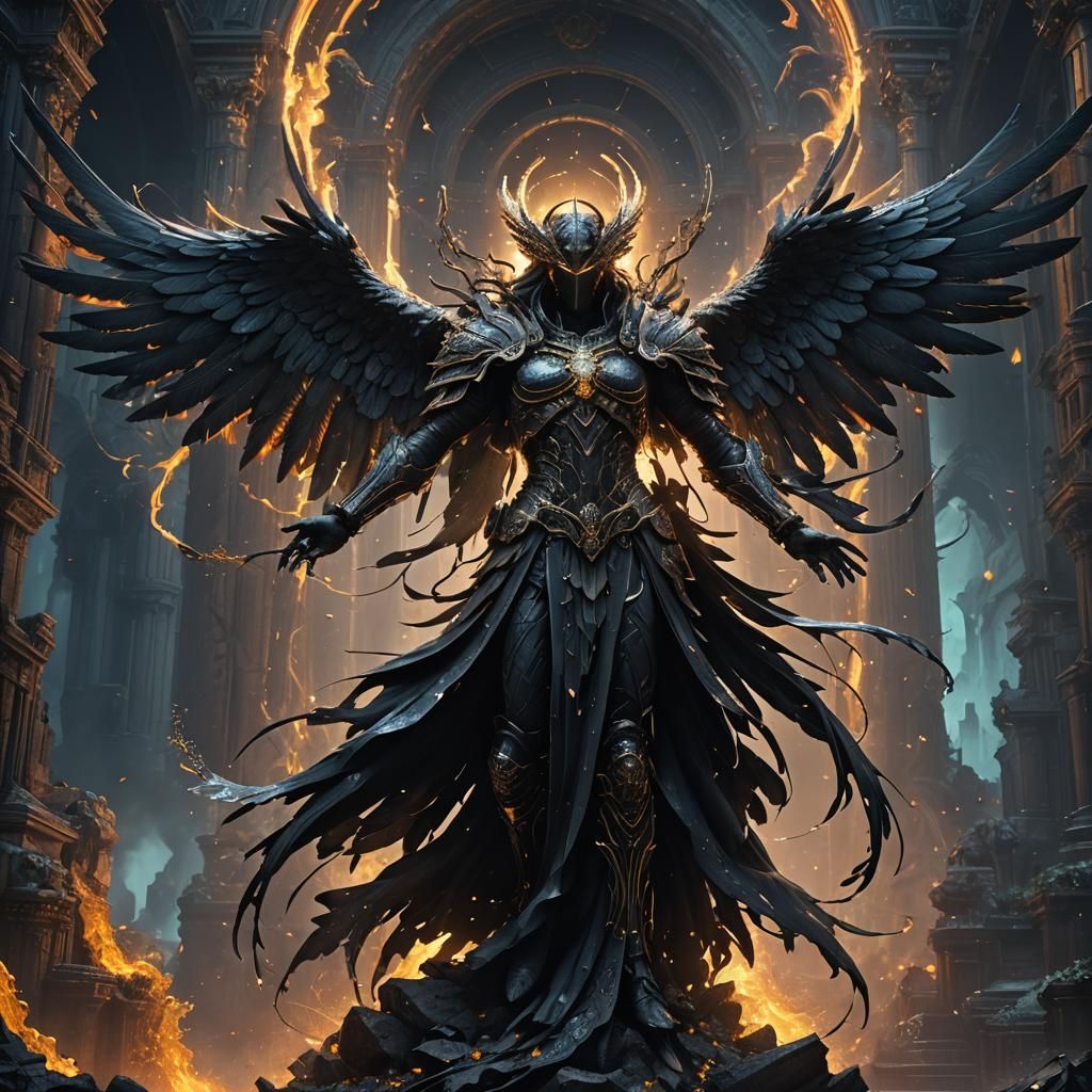 Fractoluminescent Black Angel Fantasy Concept Art