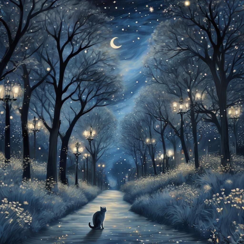 Blue Cat's Starry Night Walk
