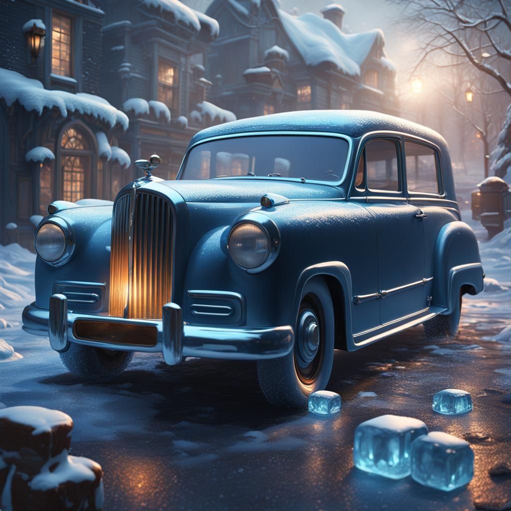 Glass Vintage Cars Encased in Ice
