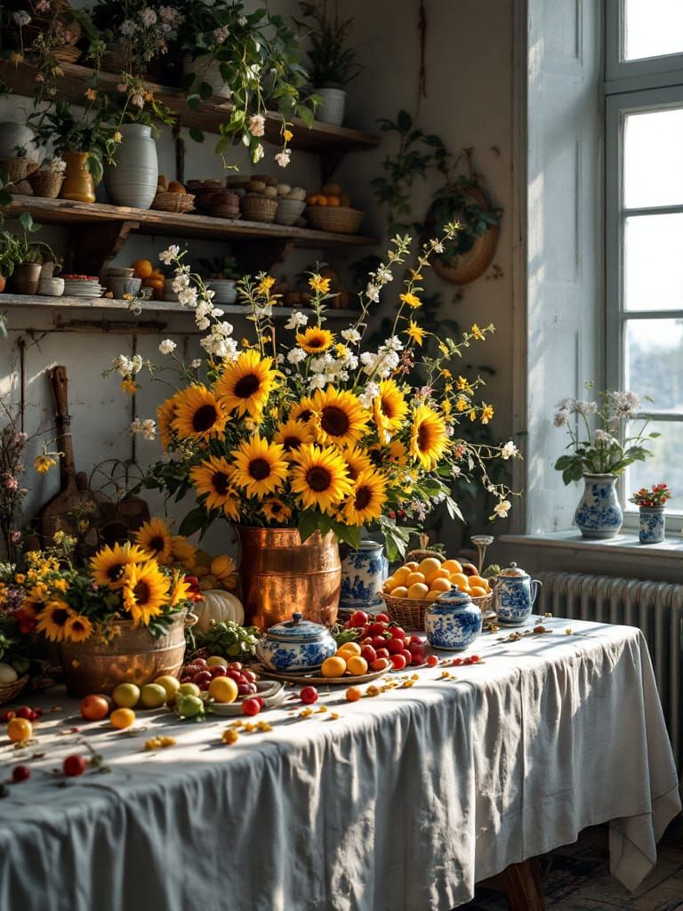 Still Life with Flowers and Food: Surreal Art