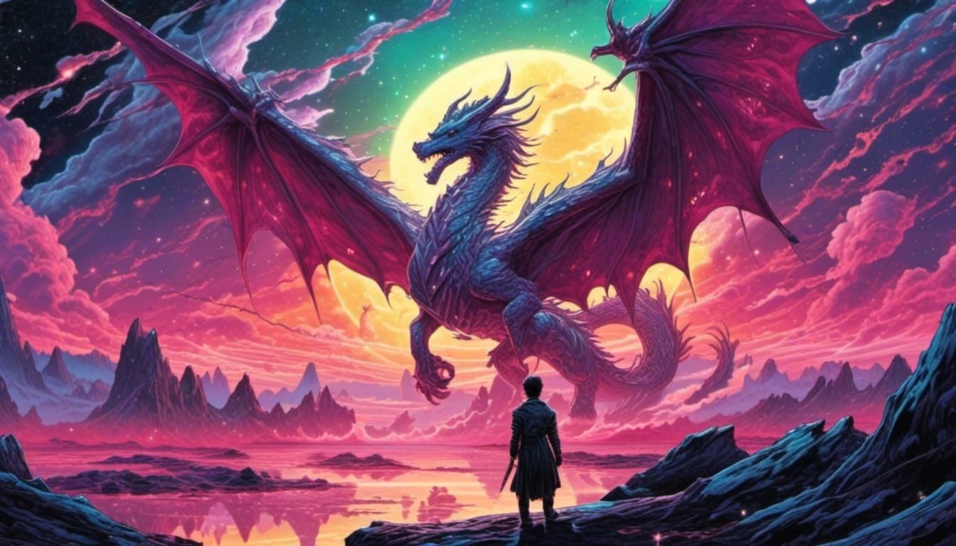 Cosmic Dragon Demon Rider in Comic Book Art