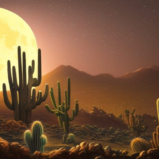 Night Blooming Cereus Cactus Under a Desert Moon