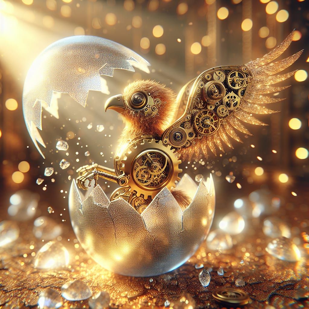 Clockwork Griffin Chick Emerges in Crystal Egg