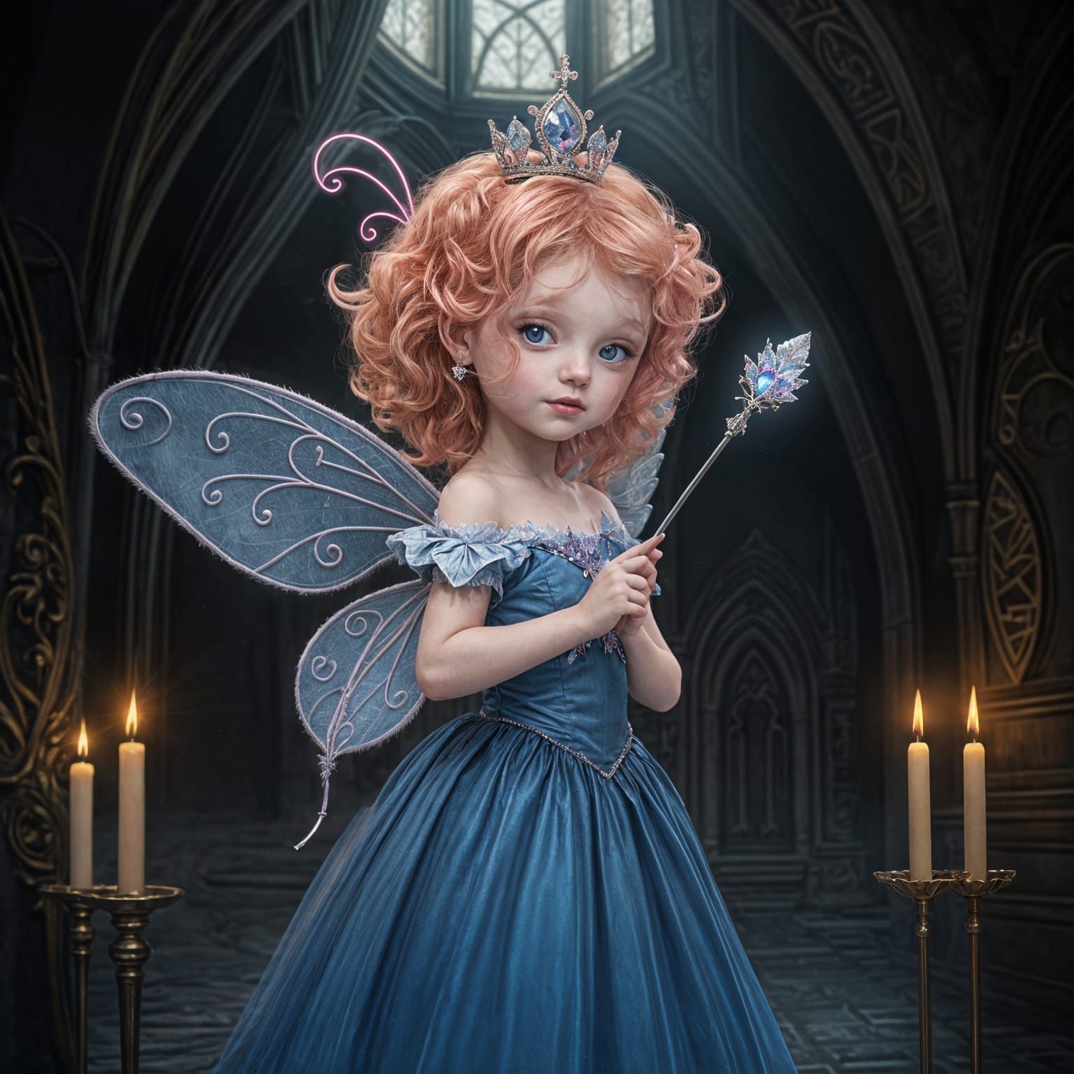 Mystical Blue Princess in a Dark, Gloomy Chamber