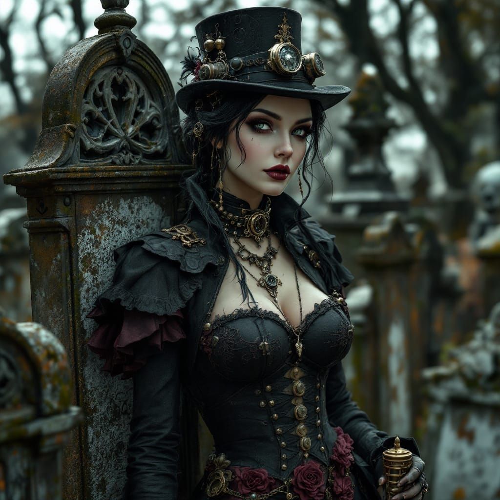 Steampunk Lady in Cemetery: 3D Render