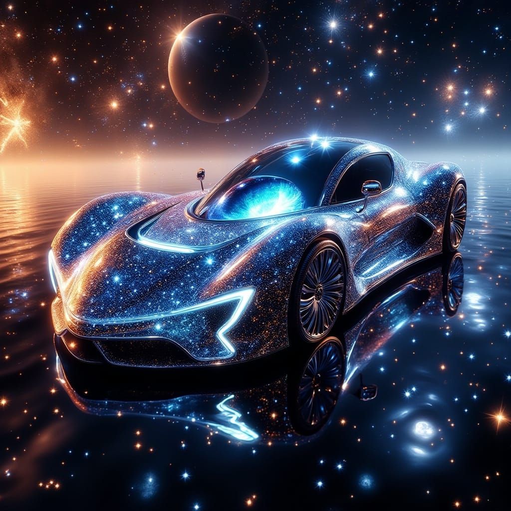 Futuristic Cosmic Sports Car With Eye in Space