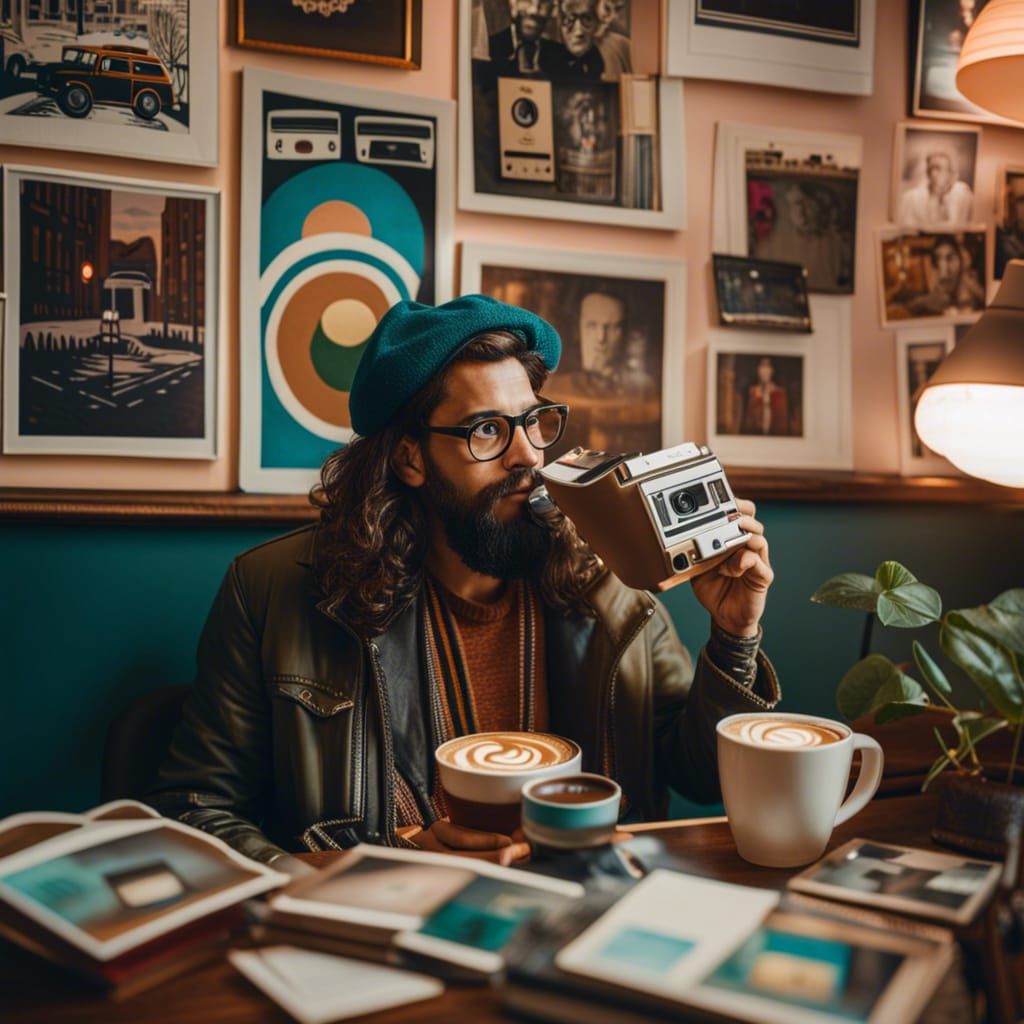 Hipster Artist in 80s Coffee Shop