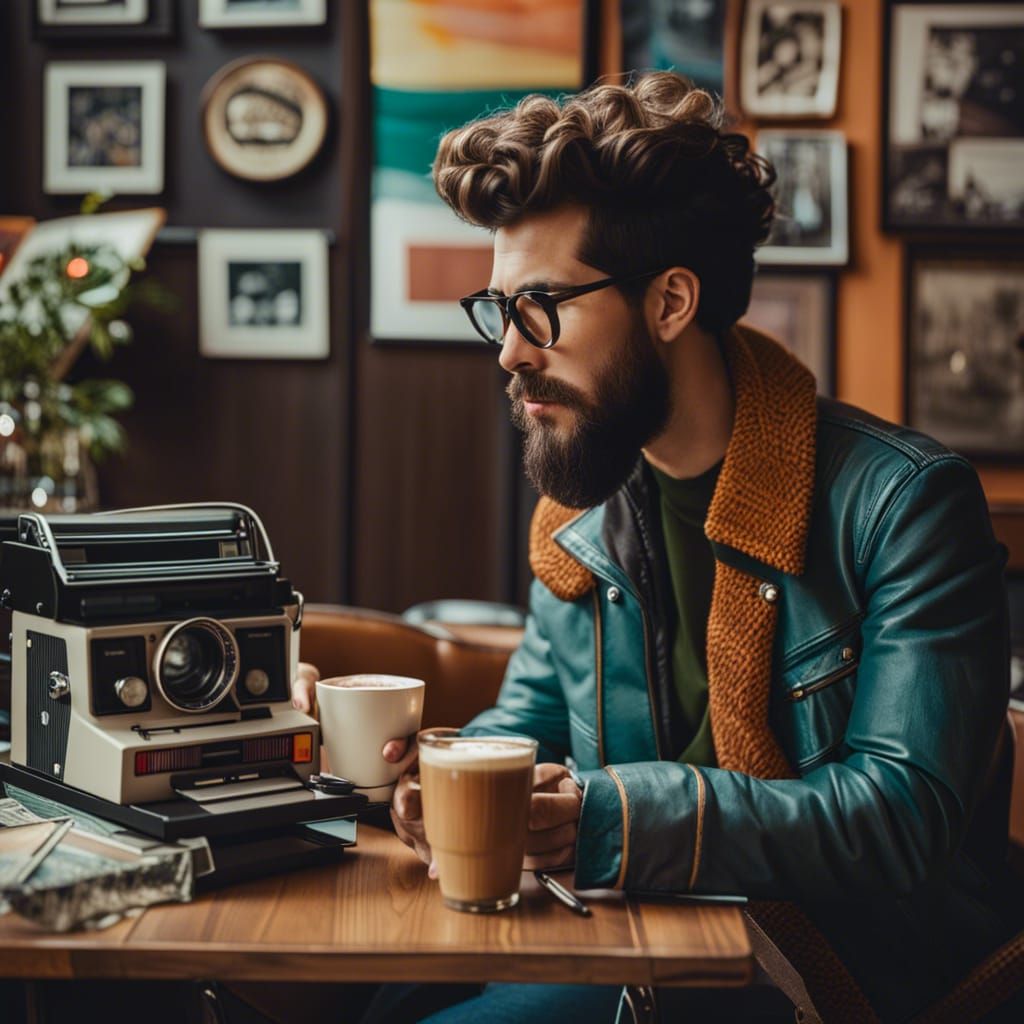 Hipster Artist in 80s Coffee Shop Scene