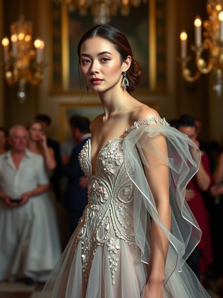 Glamorous Glass Gown Portrait in High-Fashion Style
