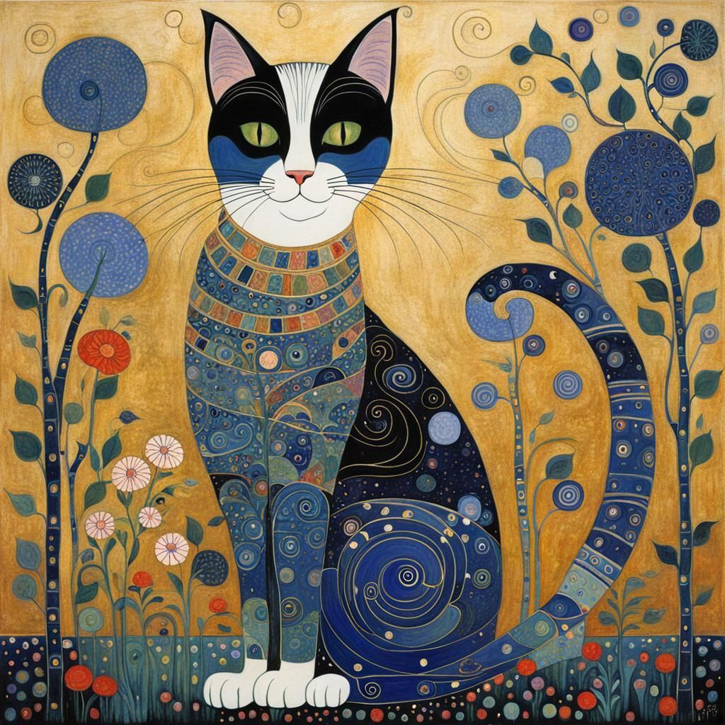 Whimsical Cat in Art Nouveau Style