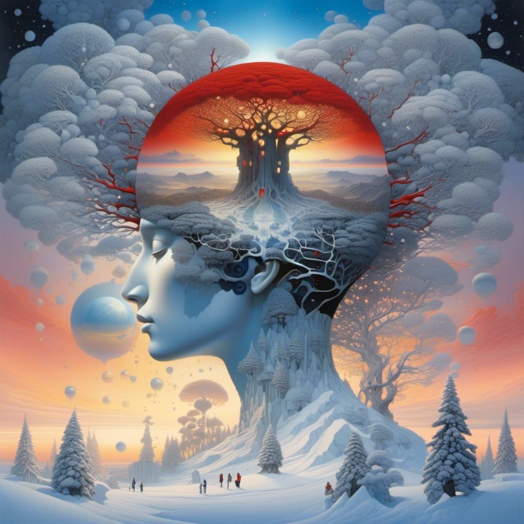 Surreal Winter Brainscape in Double Exposure Art