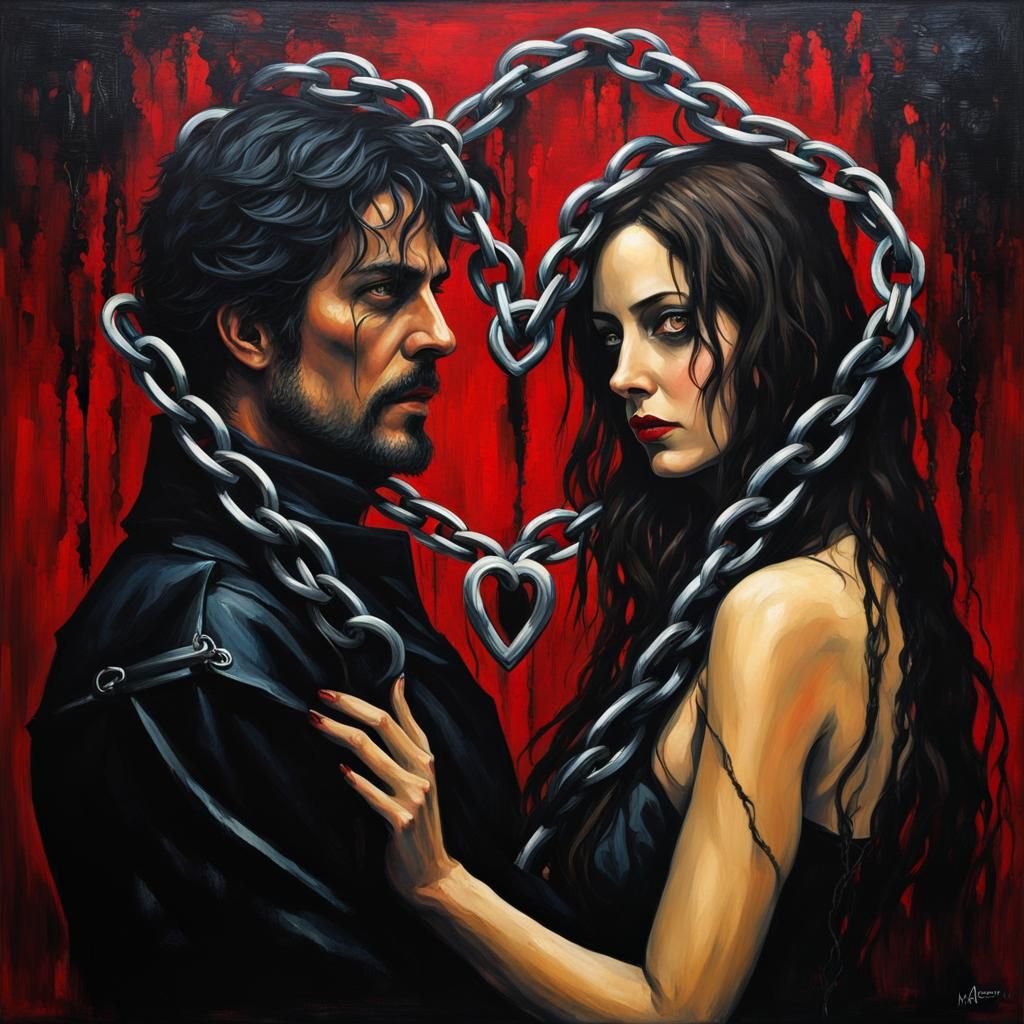 Gothic Impasto Painting: Chains of Love and Decay