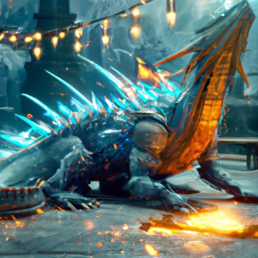 Electric Fire Dragon in Dark Fantasy Style