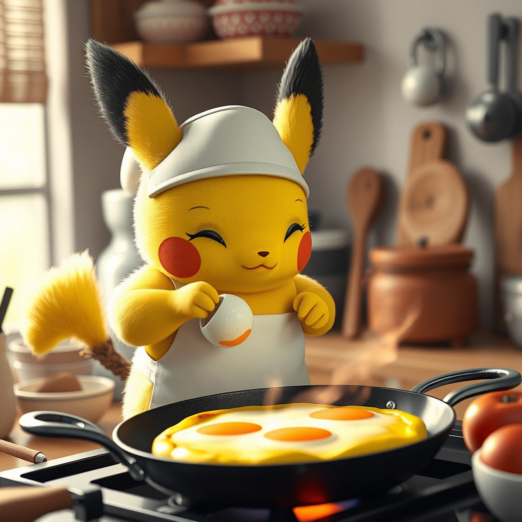 Pokemon Chef Cooking a Frittata: 3D Anime Art