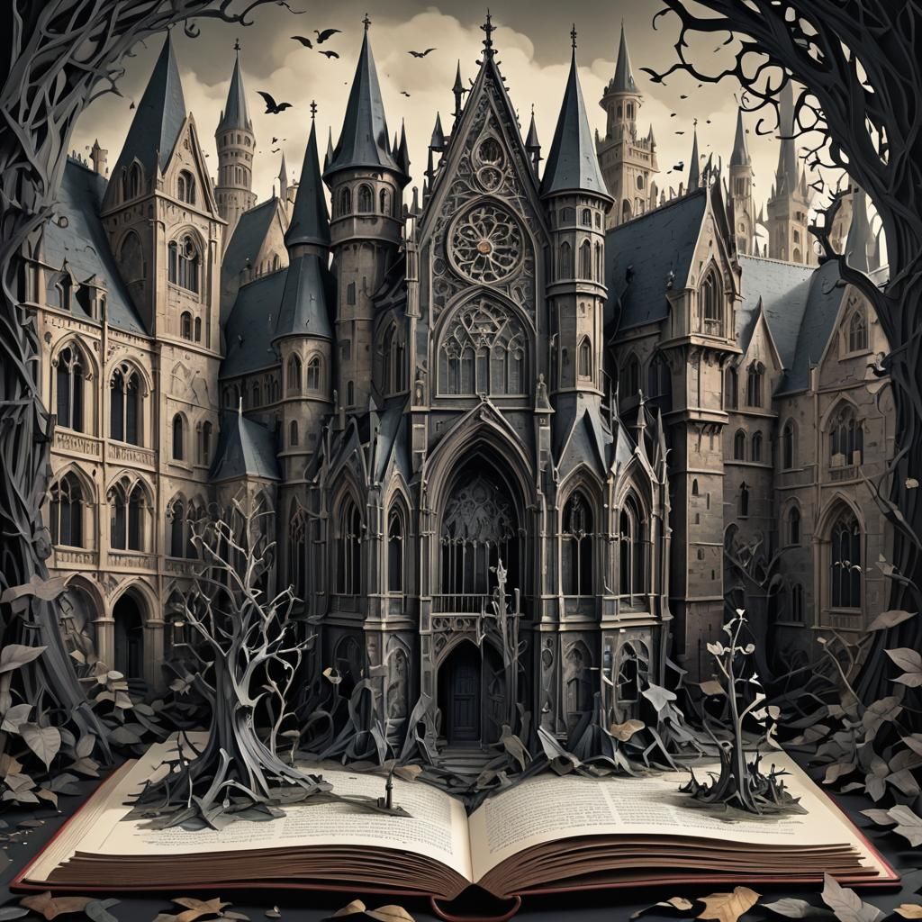 Gothic Pop-Up Book: Digital Art Illustration