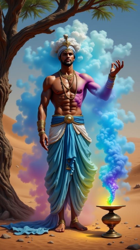 Ethereal Genie in Desert Oasis Digital Painting