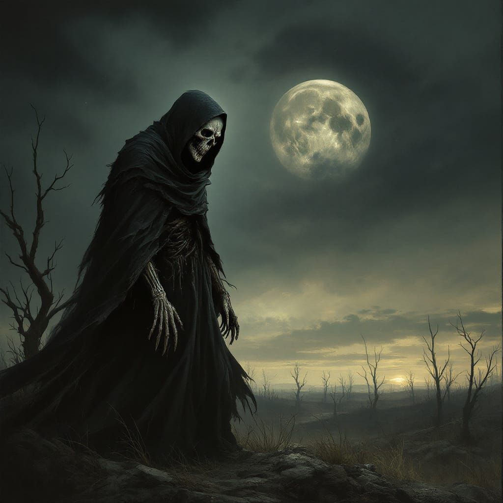 Grim Reaper Mourns Loved Ones in Beksiński-Inspired Art