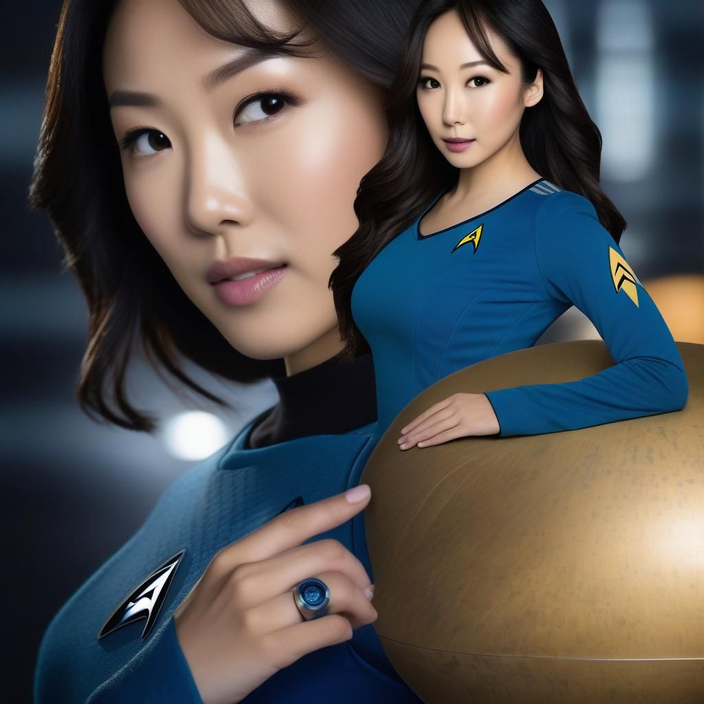 Linda Park as Hoshi Sato wearing a first generation star tre...