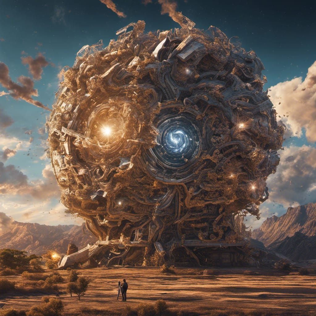 Gigantic Quantum Computer Orbiting Earth: Sci-Fi Digital Art