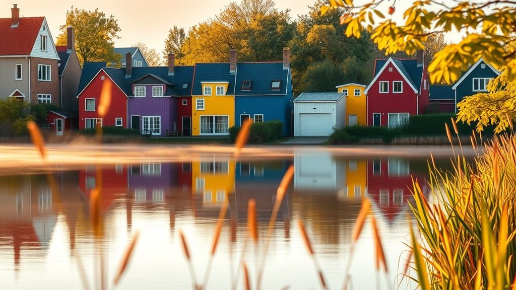 Rainbow Houses in Houten, Netherlands: Golden Hour Serenity