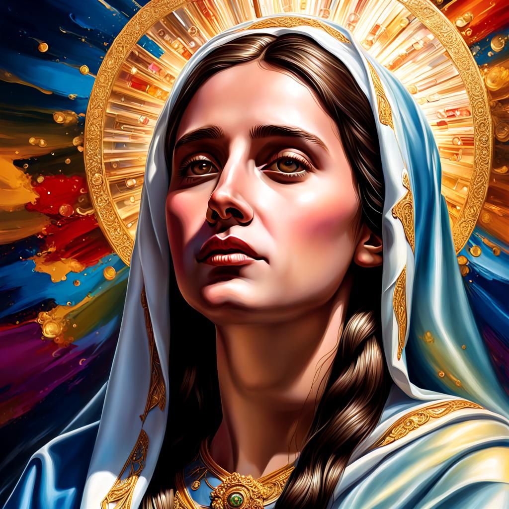 Virgin Mary Portrait in Shining Hyperrealistic Colors