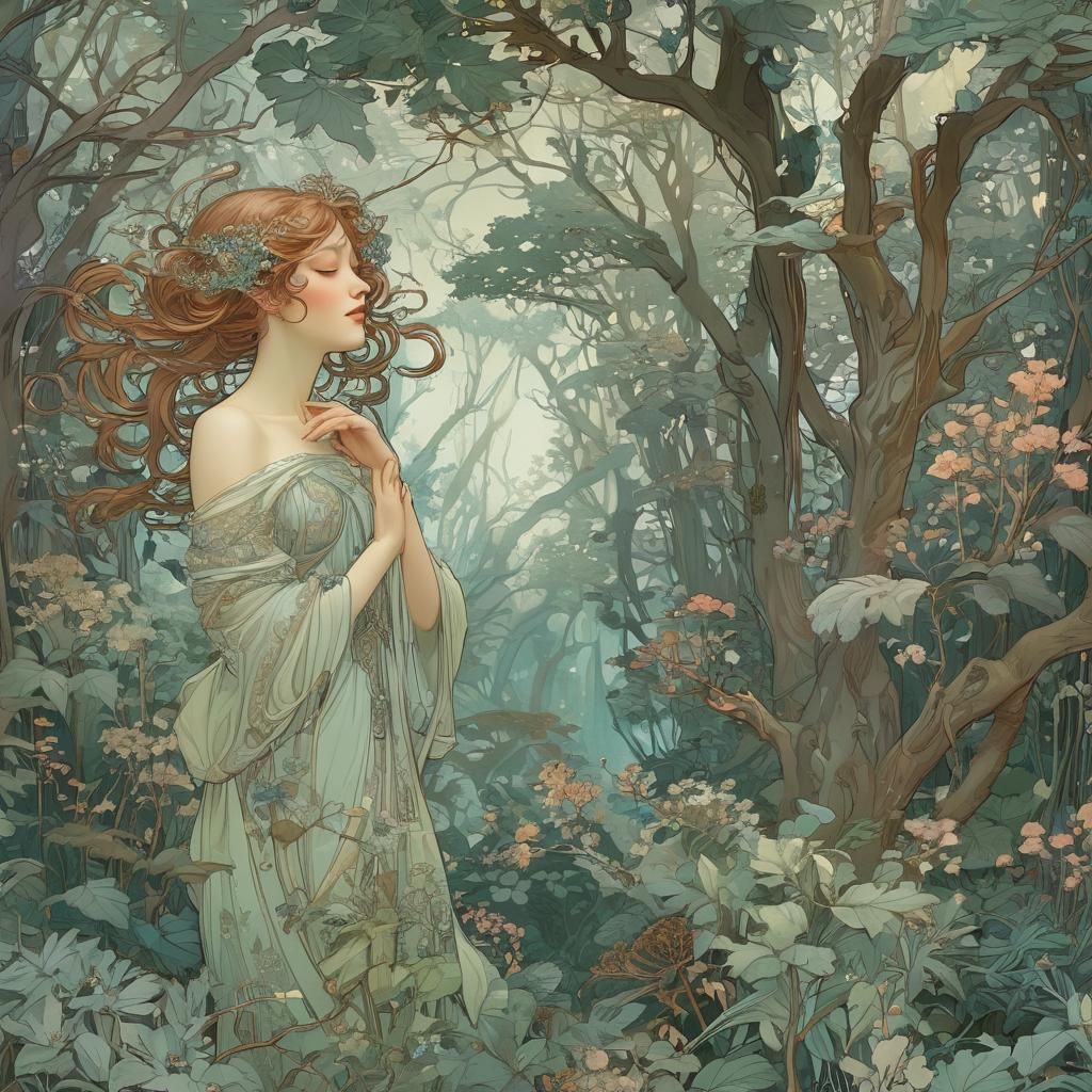 Mythical Forest in Art Nouveau Style