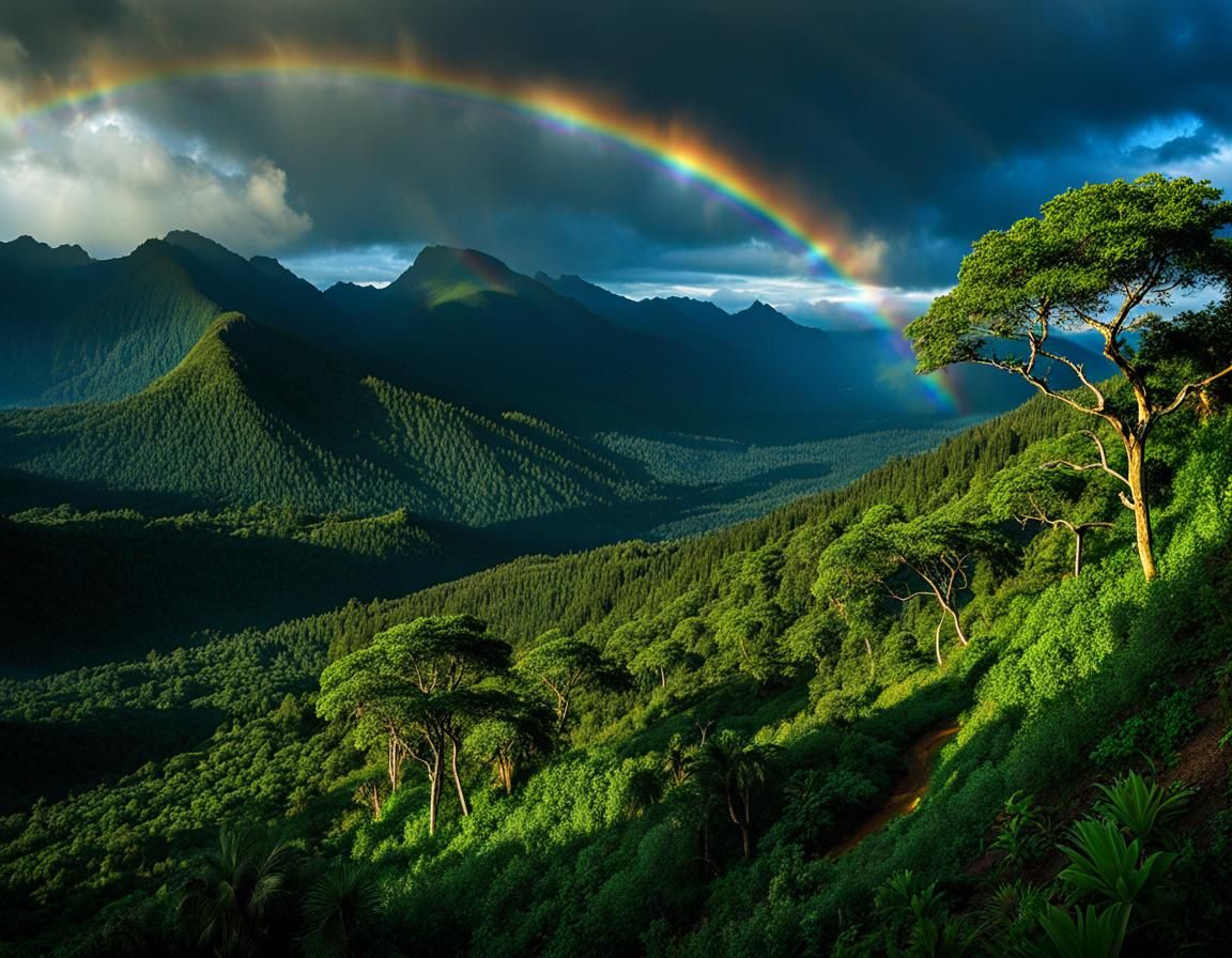 Alpine Jungle Rainbow at Dusk
