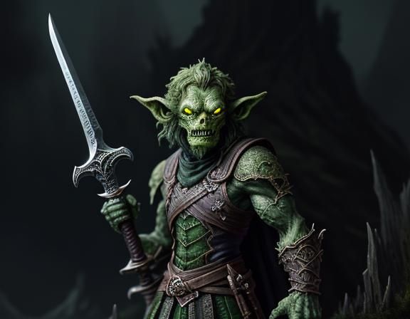 Eerie Goblin with Sword in Dark Fantasy Illustration