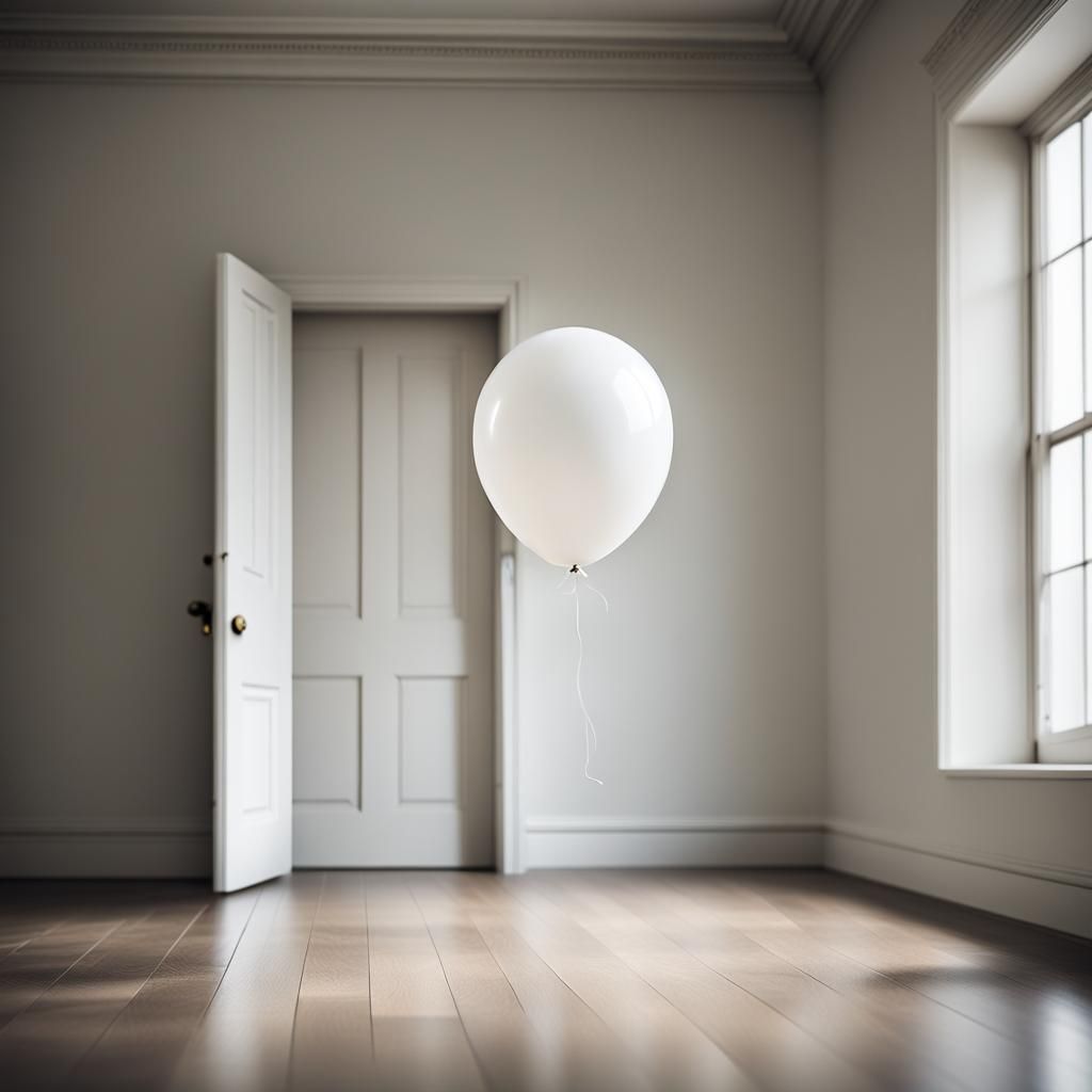 White Balloon Floats in Empty Room