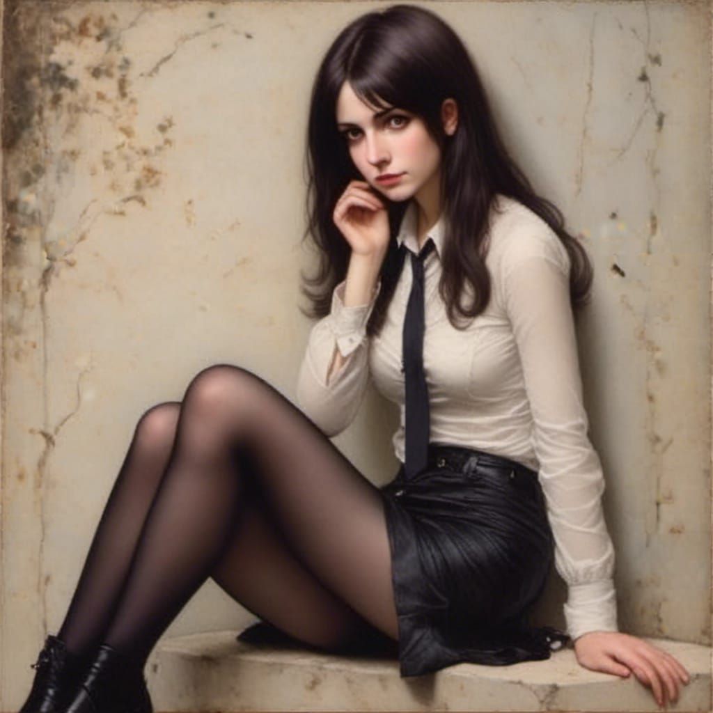 Woman Shows Off Legs as Oil Painting