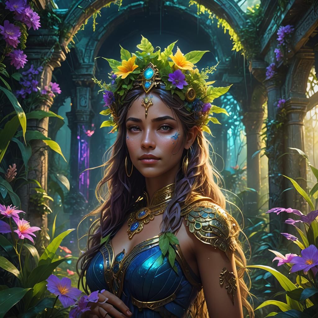 Plant Goddess Citronella in Overgrown Temple