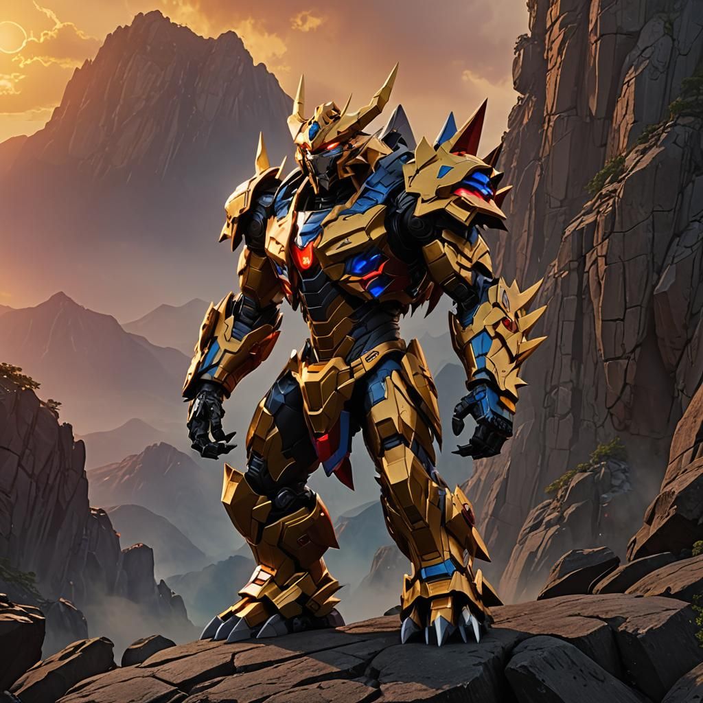 Wargreymon Roaring on Rocky Cliff Edge