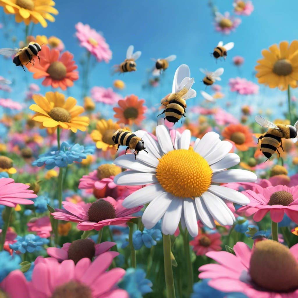 Daisy, Bees, and Peace in Pixar-Inspired 3D Art