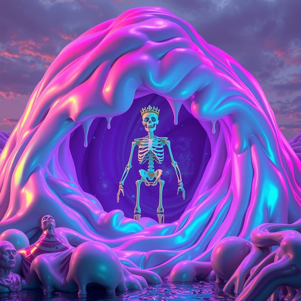 Iridescent Slime Creature in a Neon Landscape