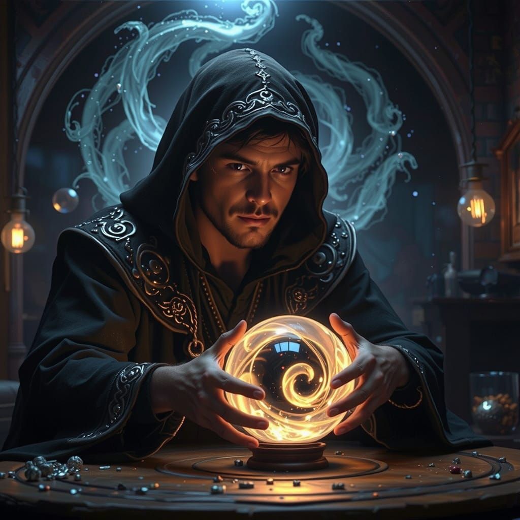 Shadowy Sorcerer and the Glowing Magic 8 Ball