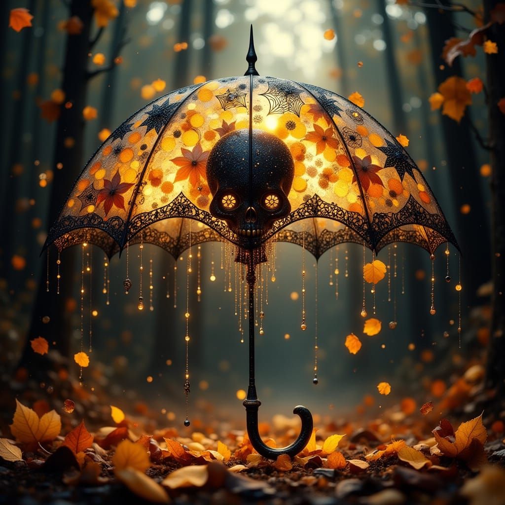 Mysterious Halloween Umbrella in Autumn Forest